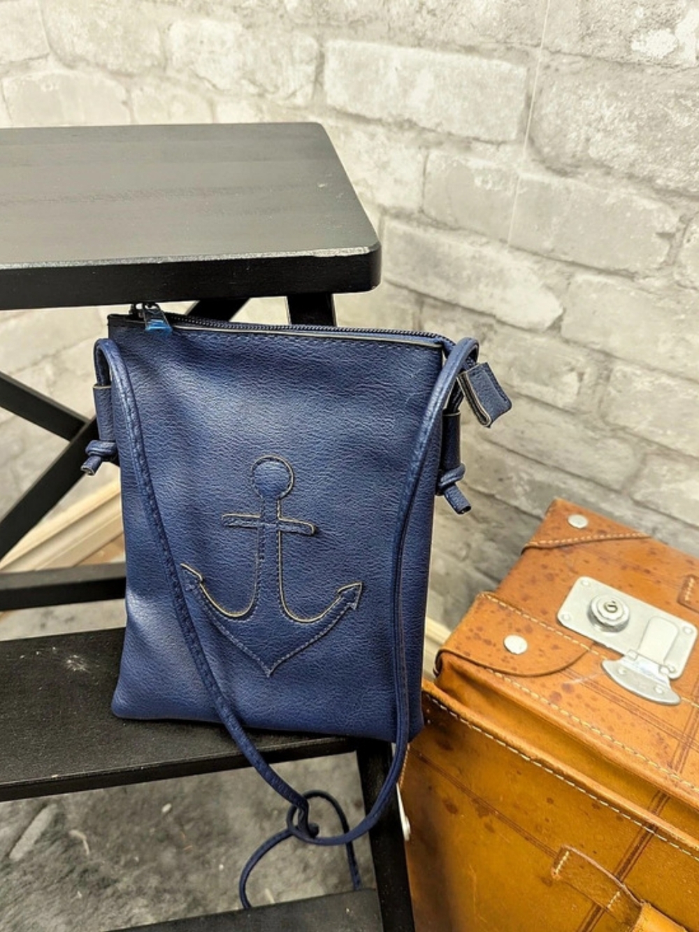 Navy Blue Anchor Crossbody Bag Like New